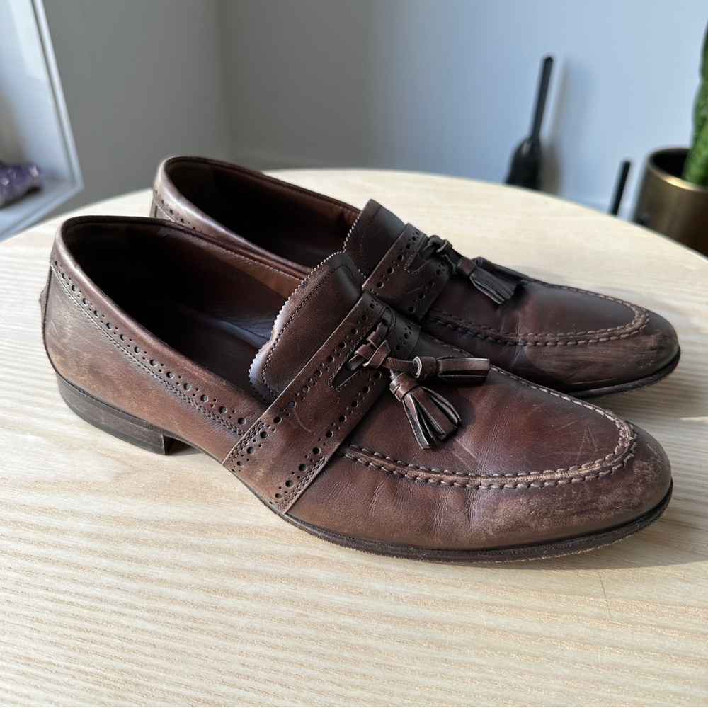 Hugo Boss Dark Brown Leather Tassel Moccasin Loafers